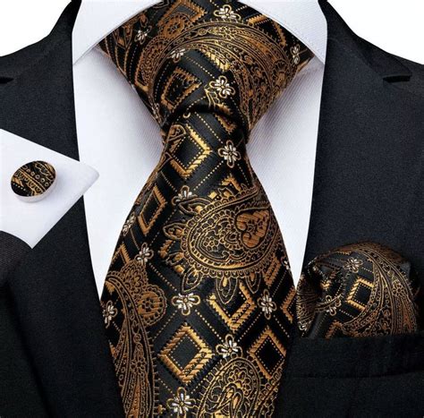 Mens Silk Coordinated Tie Set Luxury Gold And Black In 2021 Silk