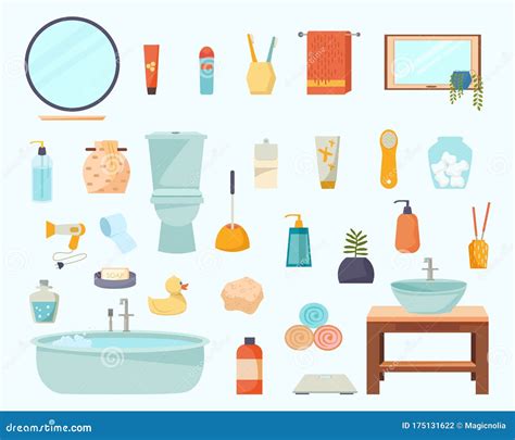 Bathroom Elements SET Vector Cartoon Bathroom Interior Furniture And