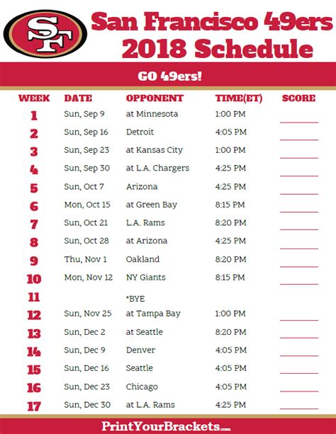 49er Schedule Printable Customize And Print