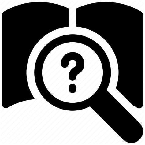 Book, book with magnifier, online book, online book searching, question mark, search book icon icon