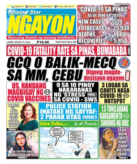 Pilipino Star Ngayon June 15 2020 Newspaper Get Your Digital Subscription