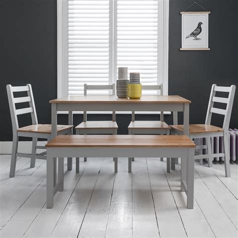 Beautiful dining room sets, tables with chairs or bench. Annika Dining Table with 4 Chairs & Bench in Silk Grey ...