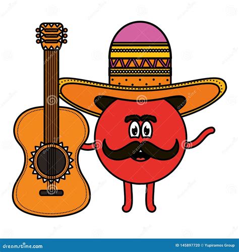 Mexican Emoji Character With Guitar Stock Vector Illustration Of