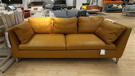 Ikea Tan Leather Sofa Couch Close Up Look And Walk Around Youtube