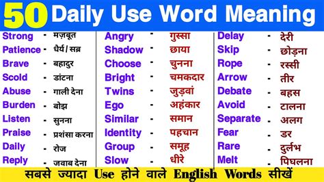 50 Daily Use Word Meaning With Hindi Meaning Improve Your Vocabulary