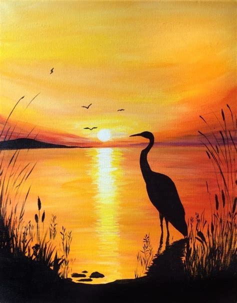 Ink on canvas painting tutorial. Pin by Claudia Maria on Birdies | Scenery paintings, Sunset painting, Landscape paintings acrylic