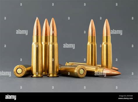 Bullets On Gray Background Cartridges 762 Caliber For Kalashnikov