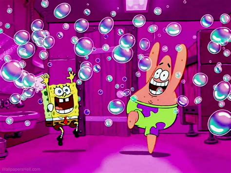 Spongebob And Patrick In The Bathroom With Soap Bubbles