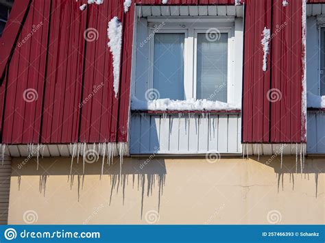 Icicles Hang From The Roof Of The House Stock Image Image Of Danger