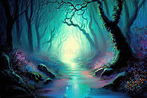 Impressionist Fairy Forest Night Time Mystery And Magic Fairytale
