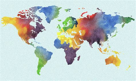 Watercolor Map Of The World Map Watercolour Silhouette Painting By