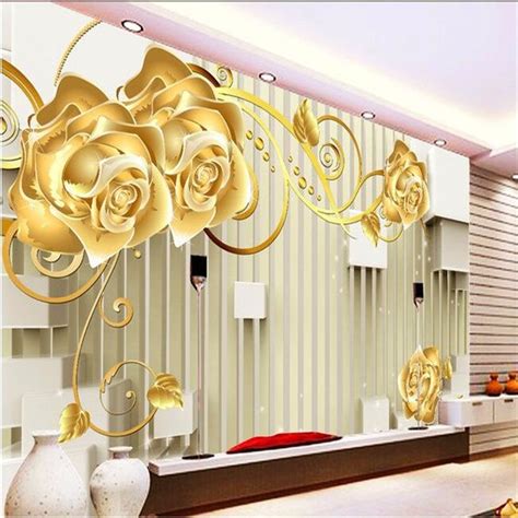 Beibehang Photo Wall Mural Wallpaper 3d Luxury Quality Hd Gold Rose
