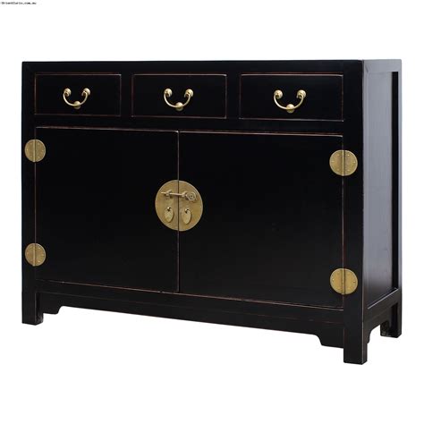 Black Lacquer Painted Chinese Style Sideboard With 3 Drawers And 2