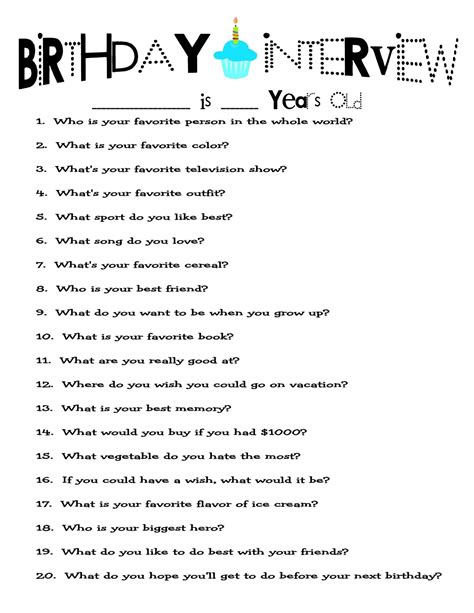 10 Kid Interview Questions Worksheet
