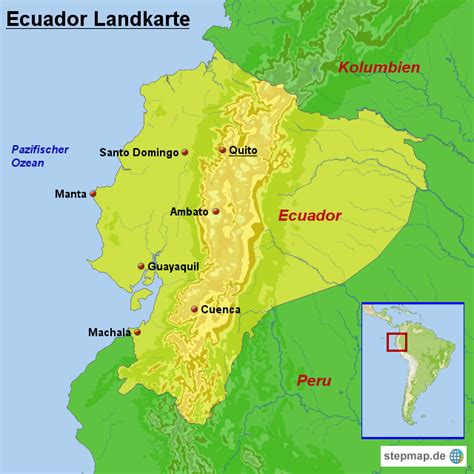 Reserva alguno de los vuelos a ecuador y descubre un país maravilloso en el que disfrutar de la playa, las excursiones por la selva, las caminatas por los volcanes o las visitas a. StepMap - Ecuador Landkarte - Landkarte für Ecuador