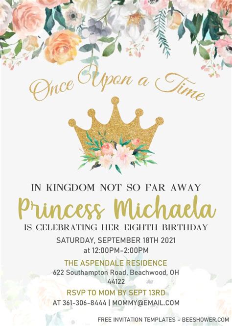 Princess Birthday Invitation Templates Editable Docx In 2020