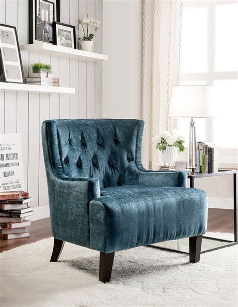 This chair takes up an advantageous position for its modest price tag, comfortable cushion, durable and safe folding construction. Amazon.com: Iconic Home Hemingway Modern Tufted Teal Velvet Accent Chair with Solid Oak Legs ...