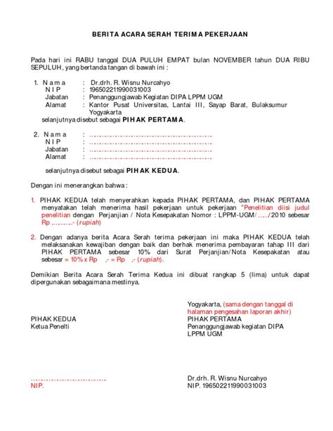 Universitas tanjungpurafakultas kedokteran himpunan mahasiswa farmasipanitia xxx. Contoh Berita Acara Serah Terima Pekerjaan Proyek Doc ...