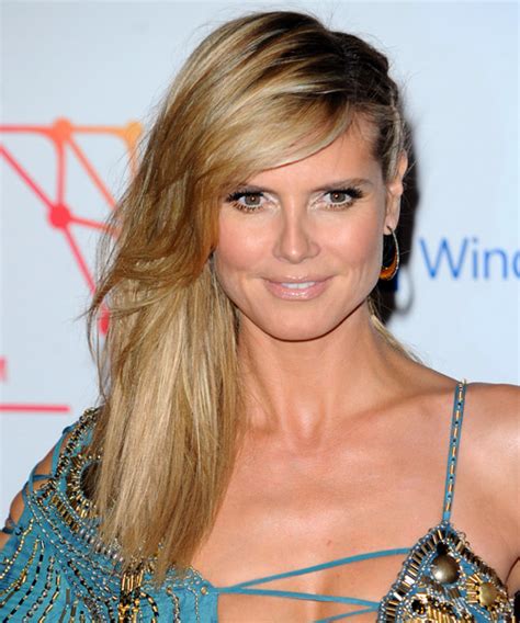 Heidi Klum Long Straight Casual Braided Half Up Hairstyle With Side Swept Bangs Golden Blonde