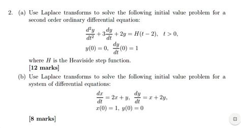 Solved Use Laplace Transforms To Solve The Following Initial Value