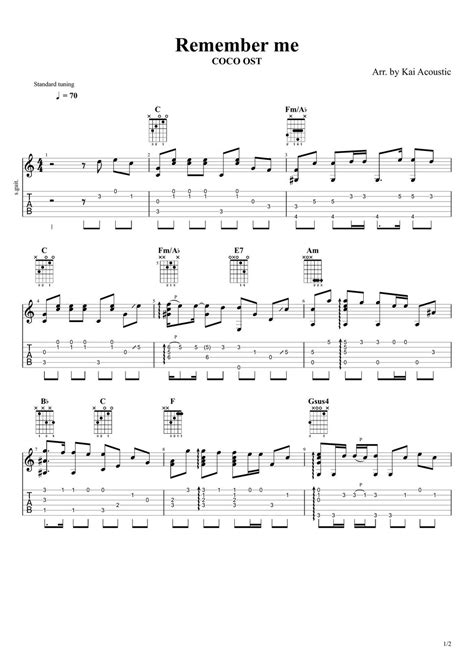 Coco Ost Remember Me Fingerstyle Guitar Tutorial Tab Sheets By Kai