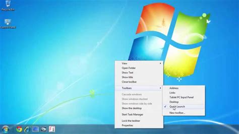 Windows 7 Taskbar Customization How To Add Quick Launch Toolbar To