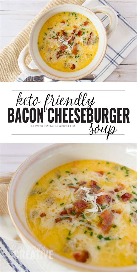 Crockpot cheeseburger soup is the perfect easy crockpot soup recipe that has all the amazing flavors of a cheeseburger and puts them into a but you can also add some crumbled cooked bacon on top and turn it into bacon cheeseburger soup! Bacon Cheeseburger Soup | Low Carb and Keto | Domestically Creative