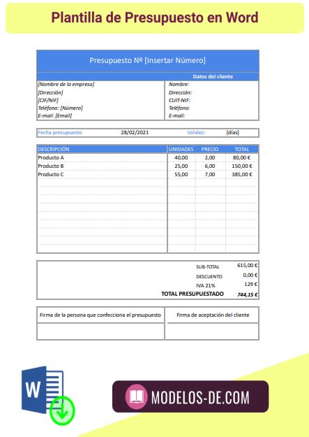 Plantillas De Presupuesto En Word Y Excel Descarga Gratis