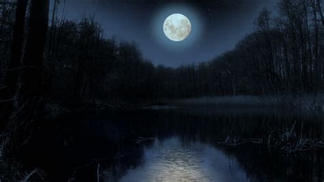 Full Moon Night Landscape With Lighthouse Стоковые футажи для видео