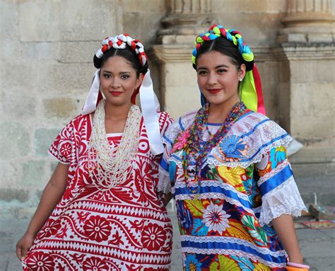Women Of Oaxaca Mexico Two Women Wearing Beautiful Typical Huipiles