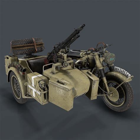 Pbr German Motorcycle With Sidecar Ww2 3d Model Cgtrader