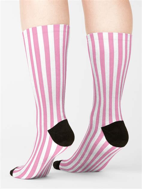 Pink And White Vertical Stripes Socks By QuarterMoon Redbubble