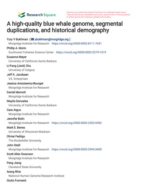 PDF A High Quality Blue Whale Genome Segmental Duplications And