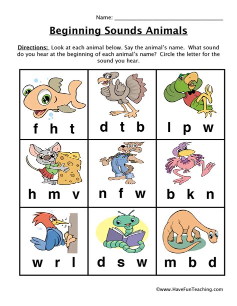beginning sounds animals worksheet have fun teaching