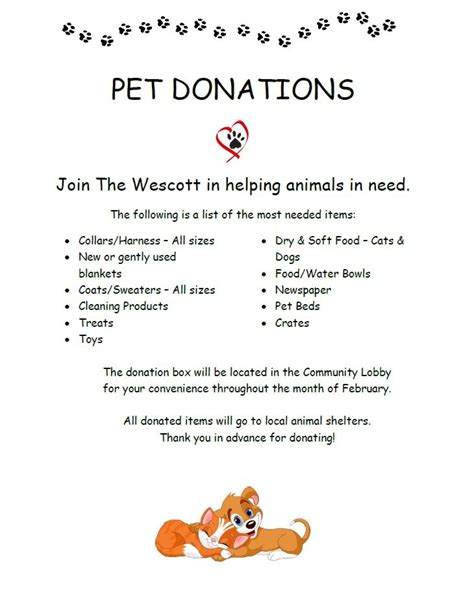 The Wescott Will Be Accepting Donations For Local Pet Shelters Until