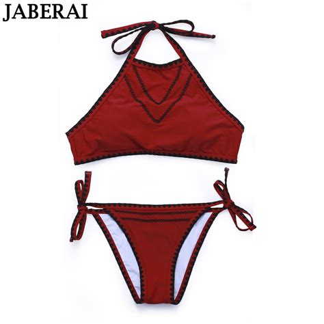 Jaberai Sexy High Neck Bikini Swimwear Women Bandage Push Up Bikinis Solid Black Sporty Tank Top