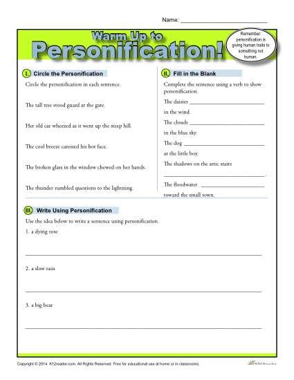 What did you do last weekend? Personification Warm Up Activity | Figurative Language