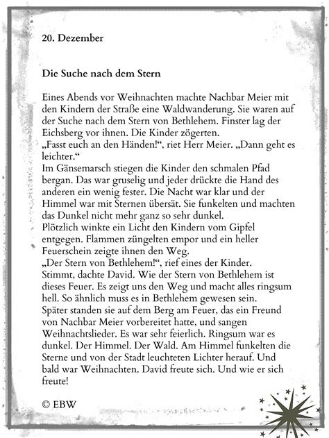 Kaum ein anderer anlass oder brauch wurde so sehr als inspiration für literarische texte genutzt wie das weihnachtsfest. Adventskalender Weihnachtsgeschichten Zum Ausdrucken