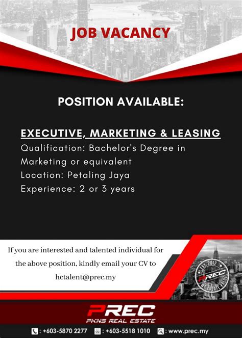 Job Vacancy Executive Marketing And Leasing Pkns Real Estate Sdn Bhd