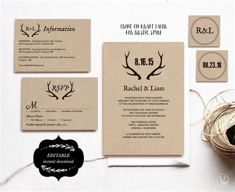 Printable Wedding Invitations Diy Wedding Invitation Template Rustic