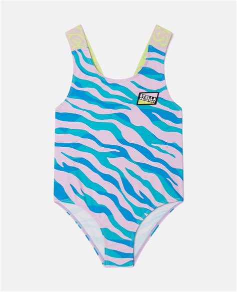 Women Blue Multicolour Zebra Print Swimsuit Stella Mccartney Us