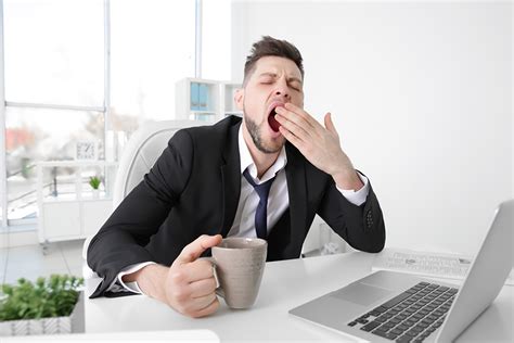 Tired Business Man Yawning At Workplace In Office Great Living Today
