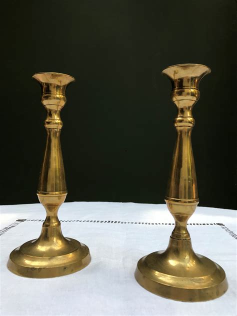 A Pair Of Retro 20cm High Brass Candlesticks Sold Azelle Design