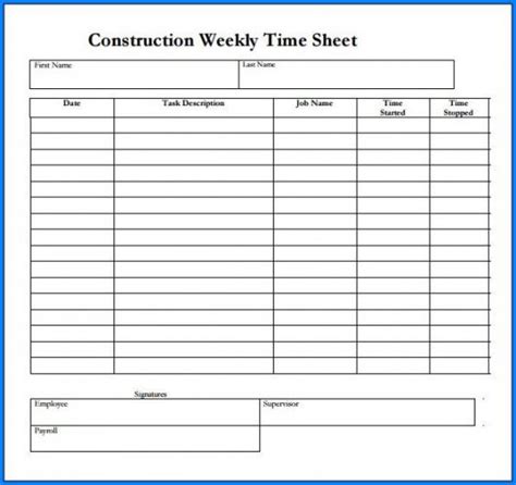 √ Free Editable Construction Timesheet Template