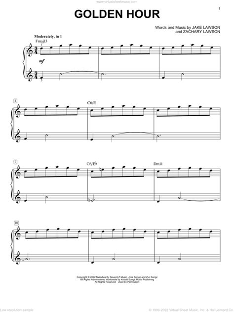 Golden Hour Easy Sheet Music For Piano Solo Pdf Interactive