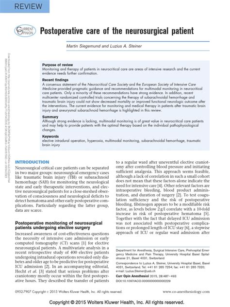 Postoperative Care Of The Neurosurgical Patient2 Pdf