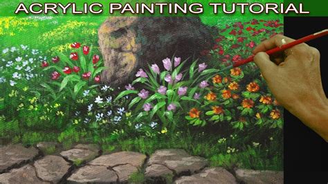 Acrylic Painting Tutorial On How To Paint Flower Garden With A Pathway