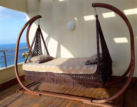 Double Swing Bed With Wooden Stand Etsy Bed Swing Wooden Stand