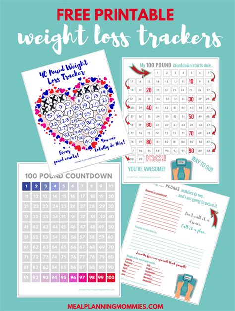 Free Printable 20 100 Pound Weight Loss Trackers Meal Planning Mommies