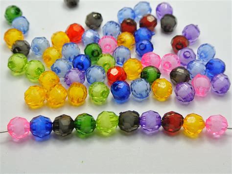 200 Mixed Color Acrylic Faceted Round Beads 8mm Bead In Beadfaceted